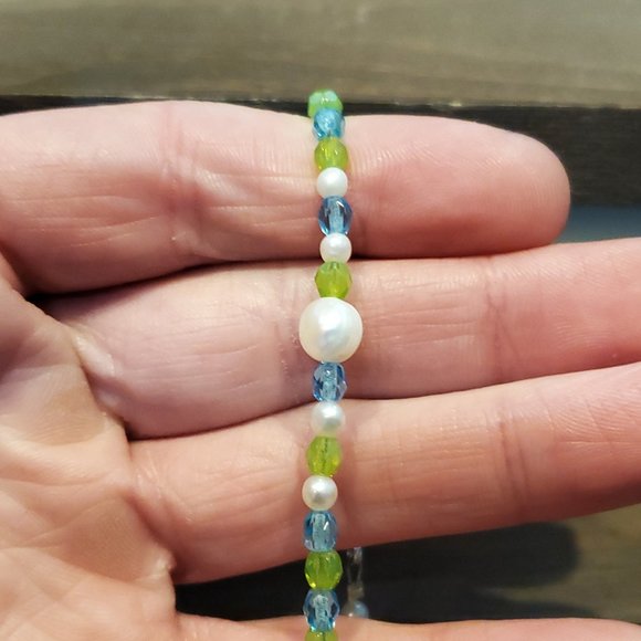 Jewelry - 6 Inch 925 Sterling Silver Colorful Crystals And Real Pearls Bracelet